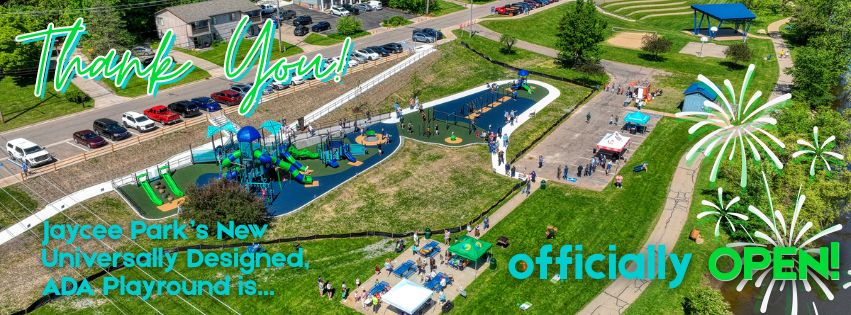 Aerial view of the universally designed ADA playground at Jaycee Park in Grand Ledge